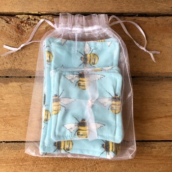 Large Pack Cotton Washable Make Up Wipes  - Bees Blue