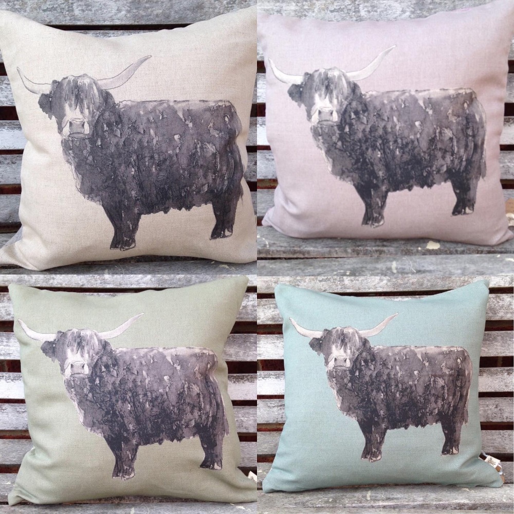 New Product Linen Highland Cow Cushion