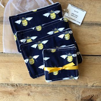 Large Pack Cotton Washable Make Up Wipes - Bees Navy