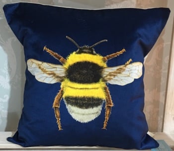 Velvet Bee Cushion - Navy