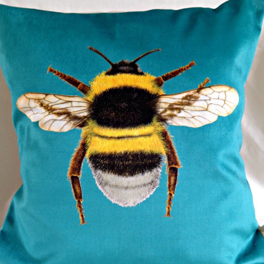 Velvet Bee Cushion - Turquoise