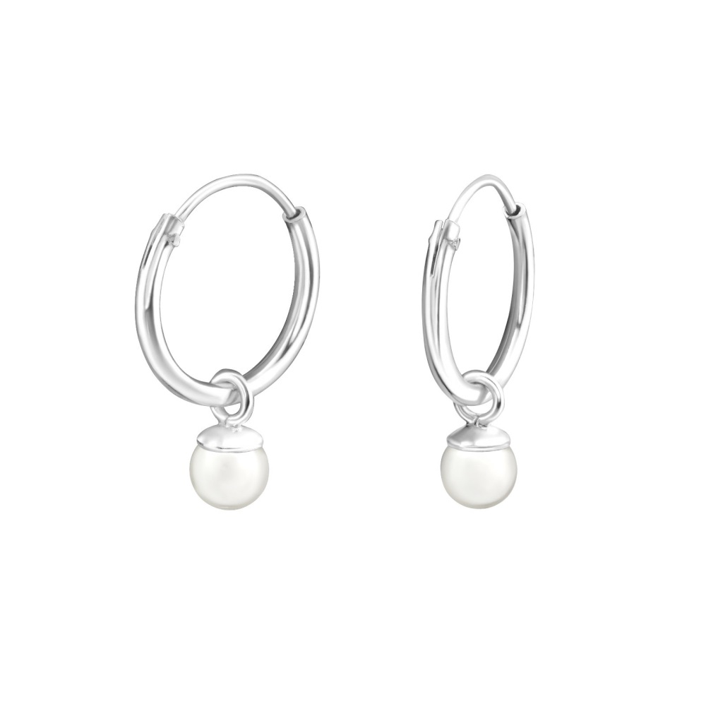 Sterling Silver Hoops with Pearl drop