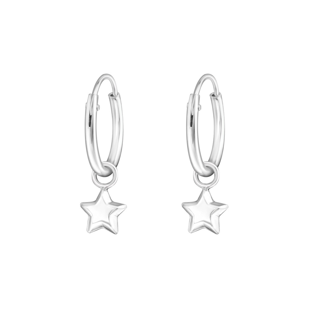 Sterling Silver Hoops with Star drop