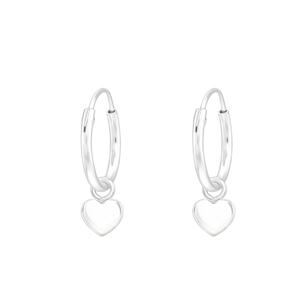 Sterling Silver Hoops with Heart Drop