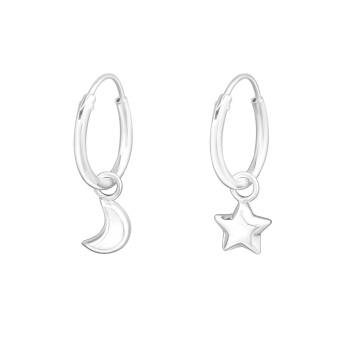 Sterling Silver Hoops with Star and Moon