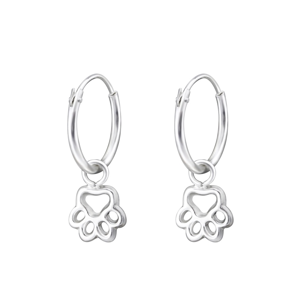 Sterling Silver Hoops with Paw Print