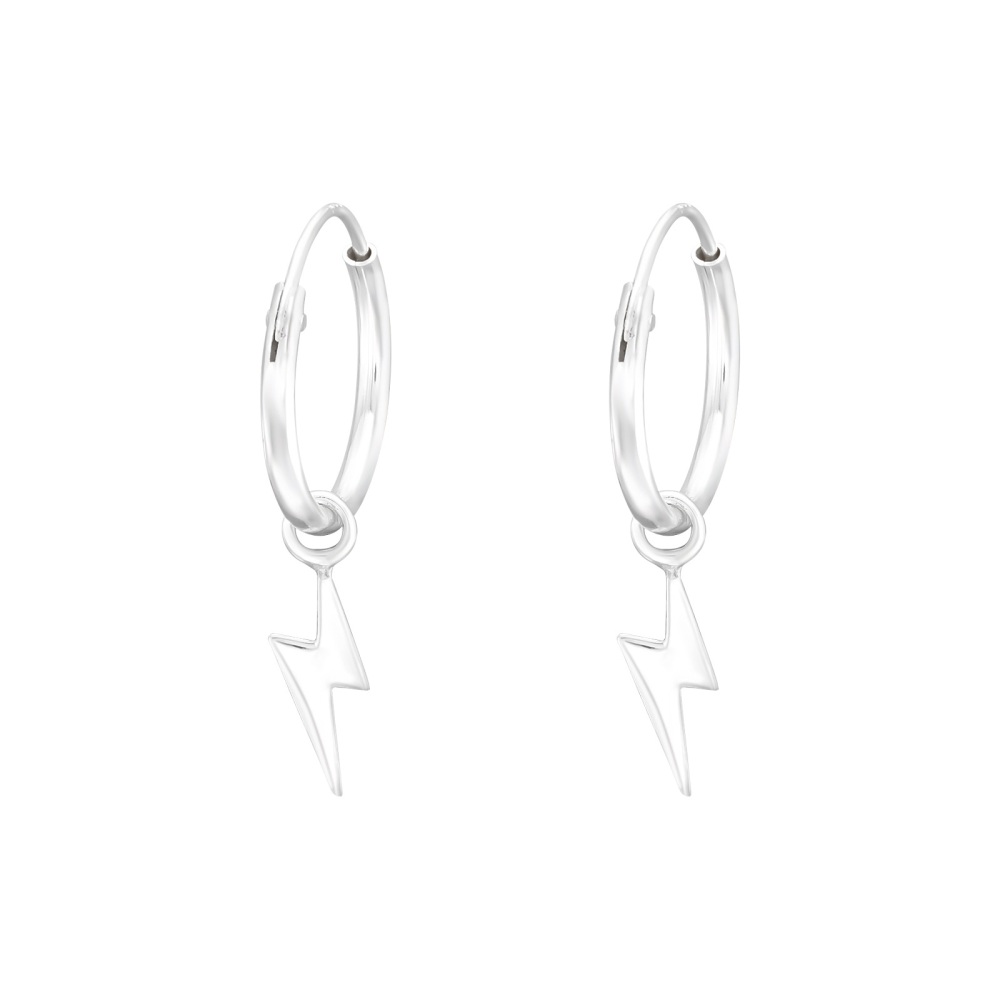 Sterling Silver Hoops with Lightening Bolt