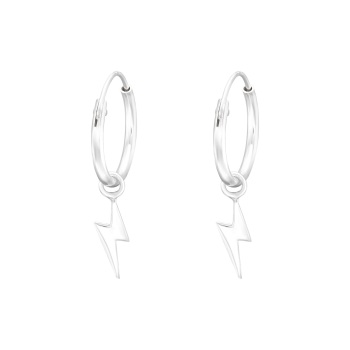Sterling Silver Hoops with Lightening Bolt
