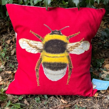 Velvet Bee Cushion - Red