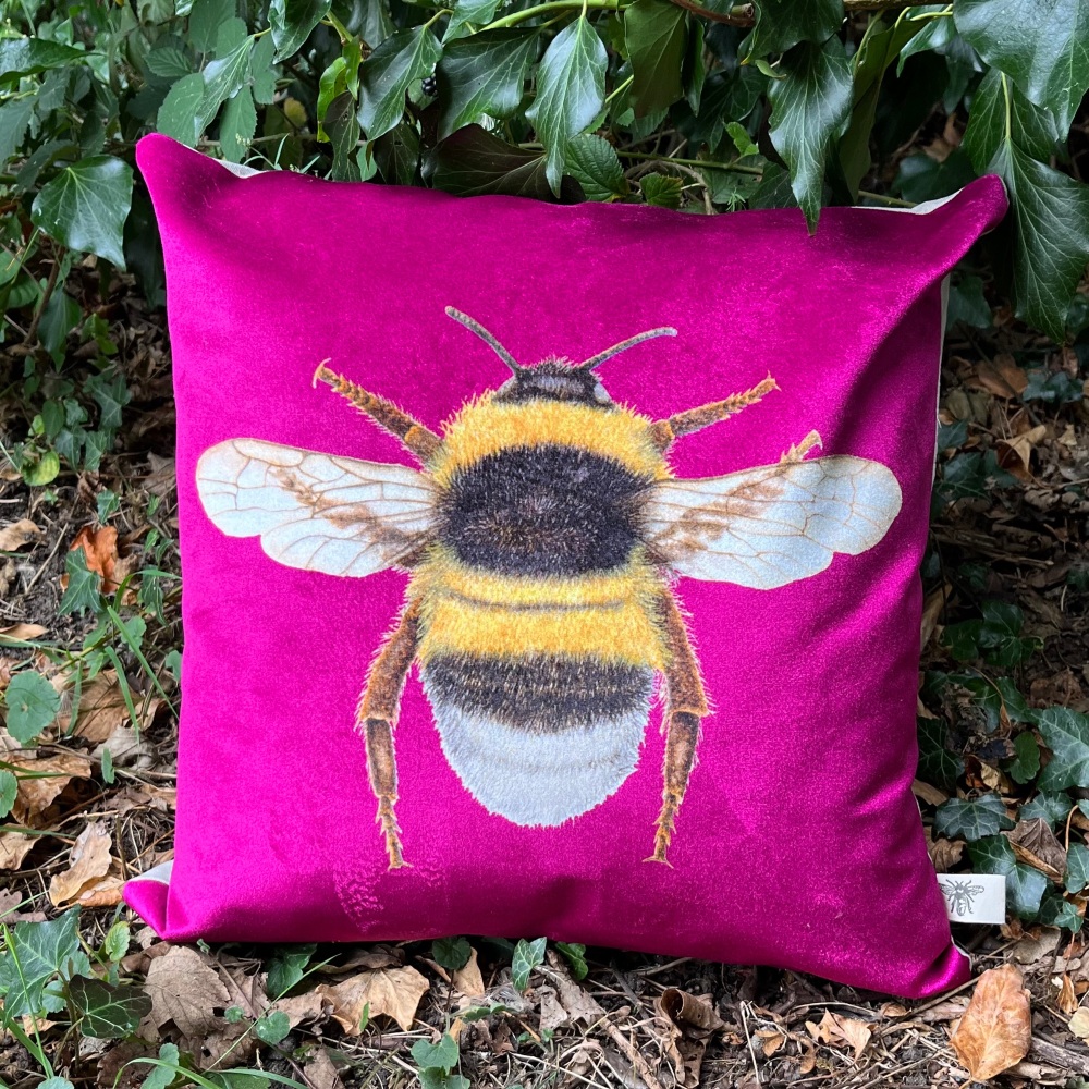 Velvet Bee Cushion - Purple