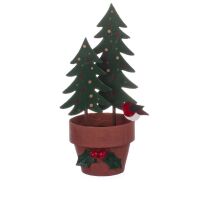 Robin with trees in flower pot