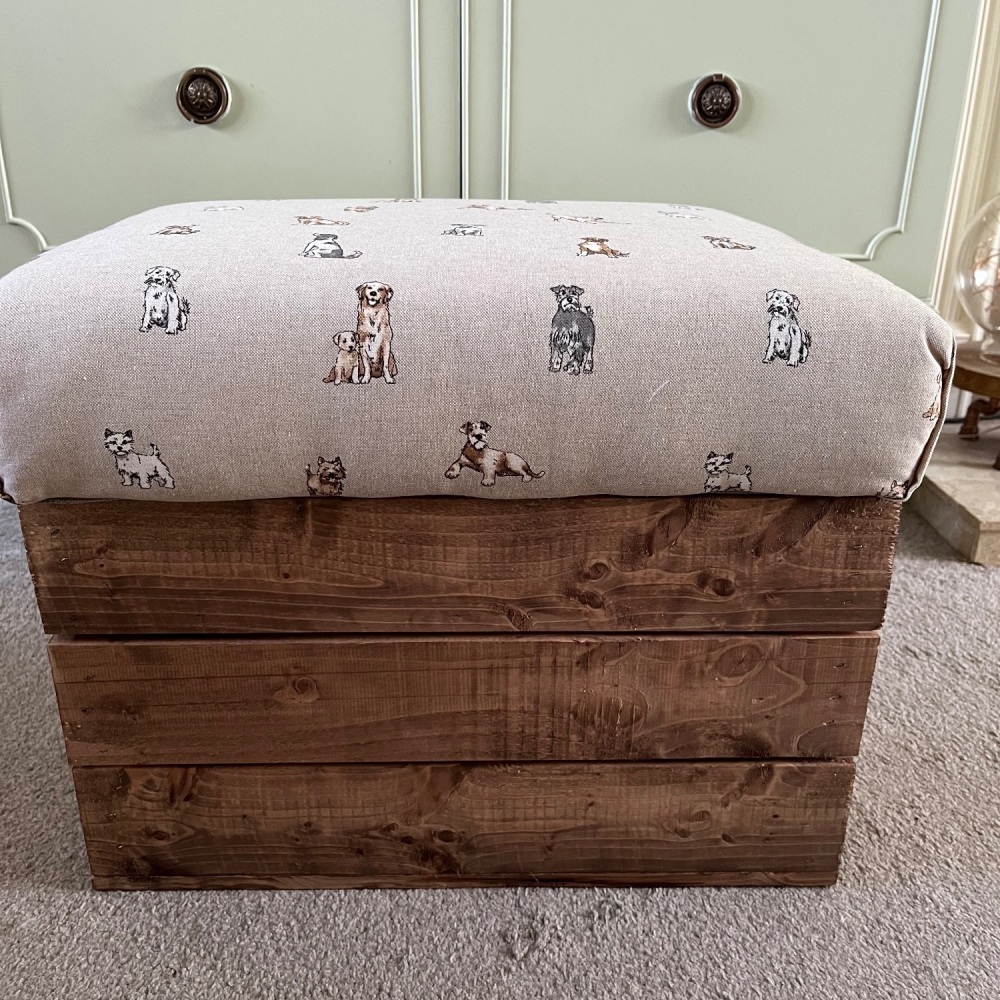 Vintage Style Apple Crate Storage Seat -  Dogs