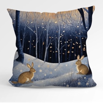Velvet Cushion - Rabbits in the Snow