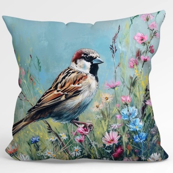 Velvet Cushion - Spring Sparrow