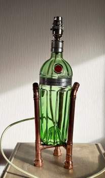 Tanqueray Gin Green Bottle Lamp with Copper Base
