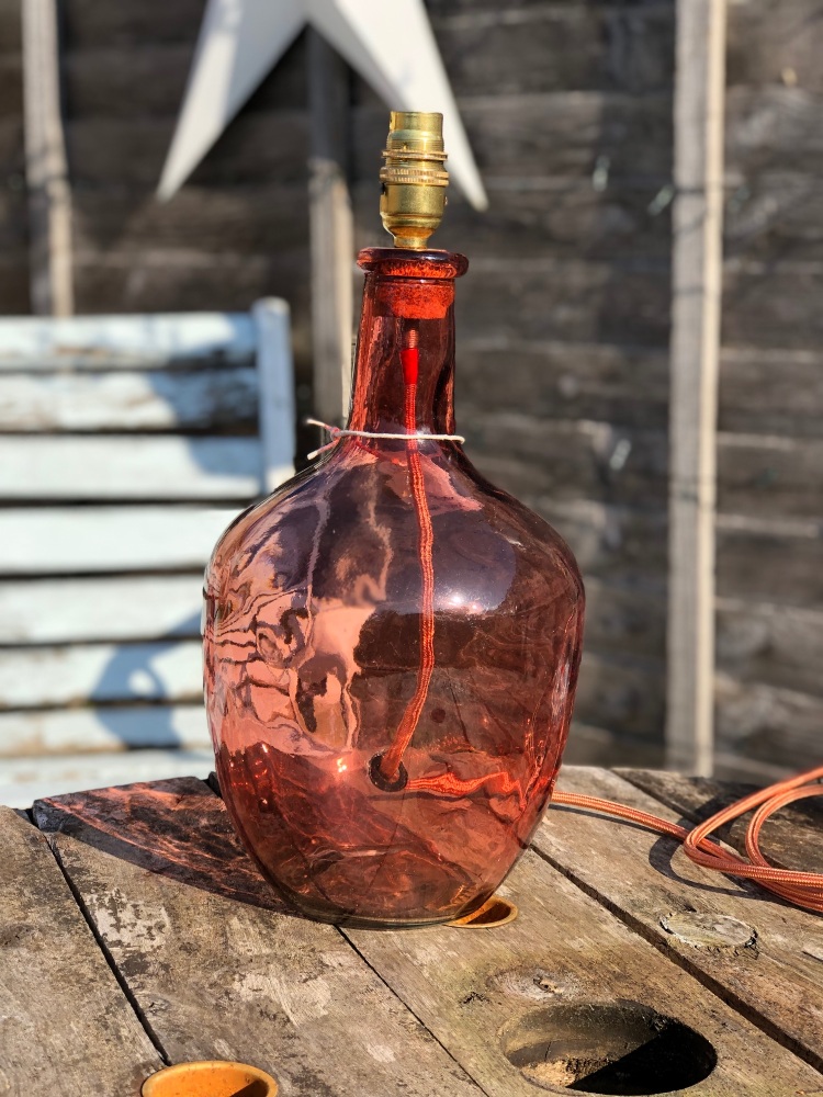 Recycled Glass Pink Teardrop Lamp with Copper Flex