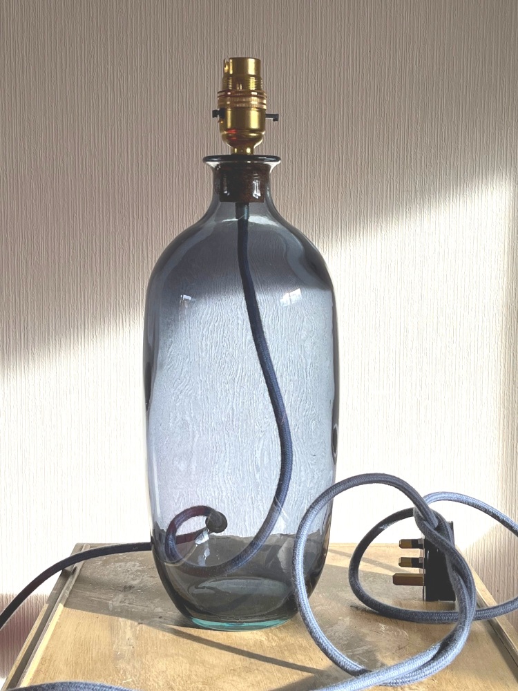 Recycled Glass Blue Lamp with Blue Flex