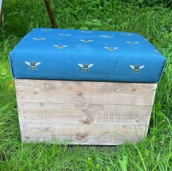 Vintage Style Storage Crate Seat -  Teal Bees