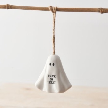 Hanging Ceramic Ghost - Trick or Treat