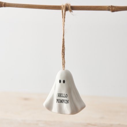 Hanging Ceramic Ghost - Hello Pumpkin