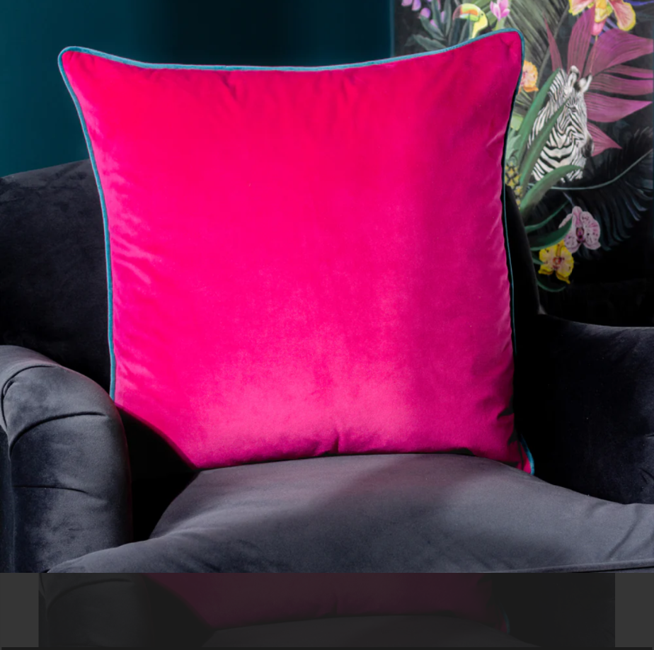 Large Velvet Cushion - Raspberry and Teal