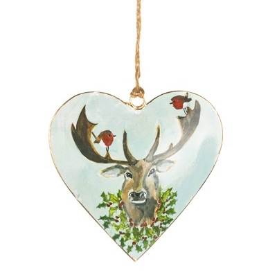 Shoeless Joe - Metal Hanging Heart - Stag and Robins