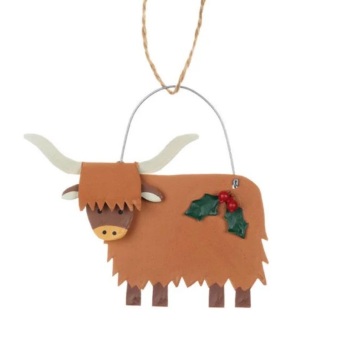 Shoeless Joe - Hanging Decoration - Highland Cow with Holly