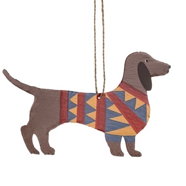 COMING SOON Shoeless Joe Hanging Decoration - Sausage Dog in Snazzy Jumper