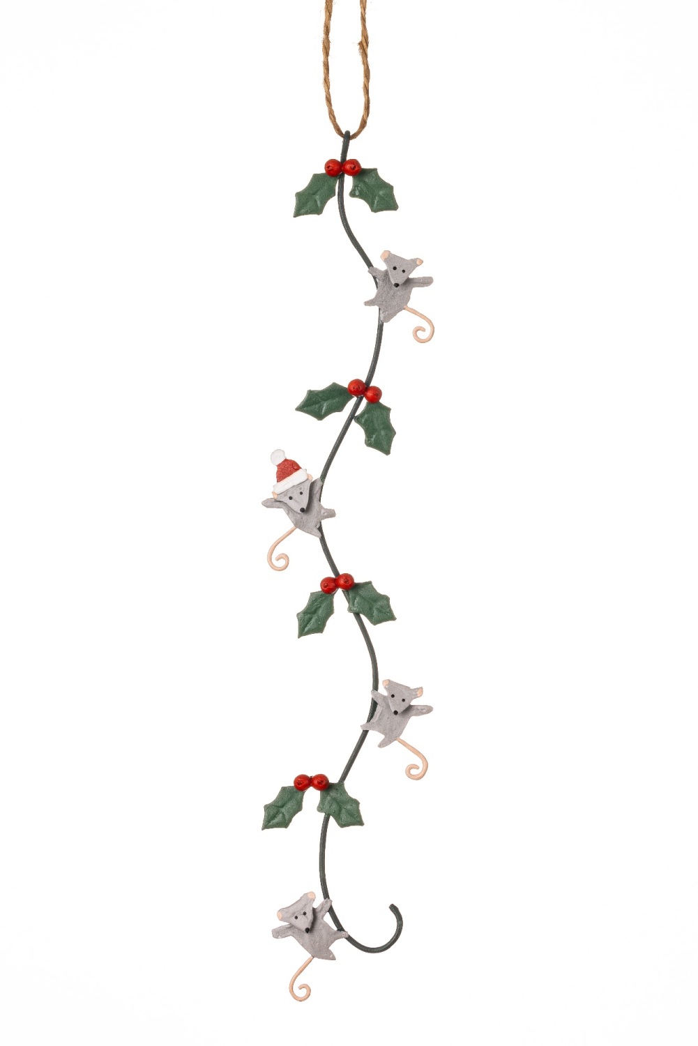 COMING SOON Shoeless Joe - Hanging Decoration - Holly Ribbon of Mice