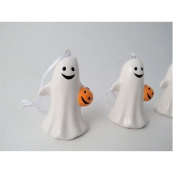 Ceramic Ghost with Pumpkin - Hanging Decoration