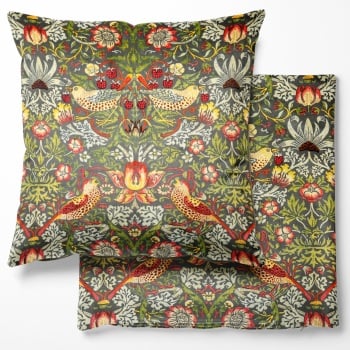 William Morris Velvet Strawberry Thief Cushion - Grey