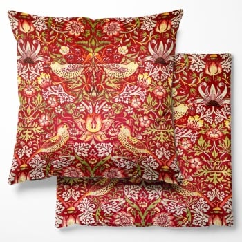 William Morris Velvet Strawberry Thief Cushion - Wine