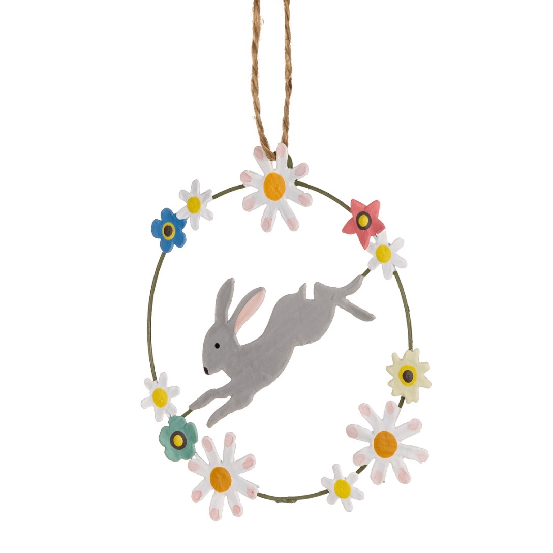 Flowers and Bunny Hanging Wreath