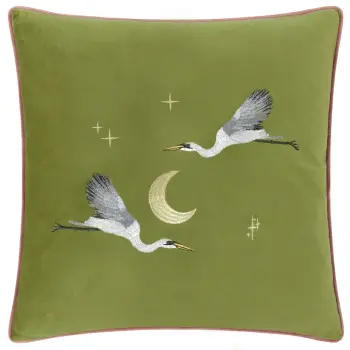 Velvet Cushion - Moonlit Flight - Olive