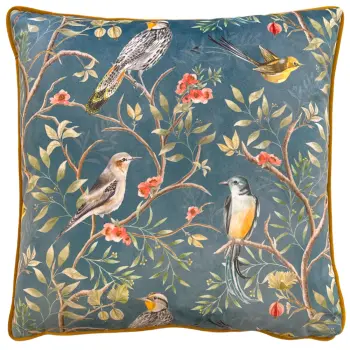 Velvet Orient Chinoiserie Cushion - Slate Blue
