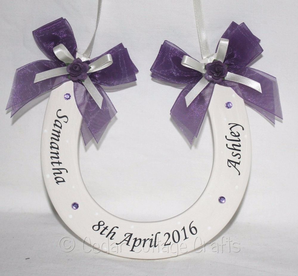 Personalised Wedding Horseshoe in Purple & Ivory