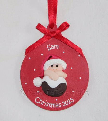 Personalised First Christmas Fimo Pudding Baby Tree Bauble