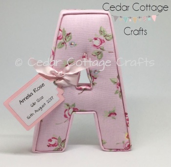Fabric Covered Padded Letters with name tag for new baby