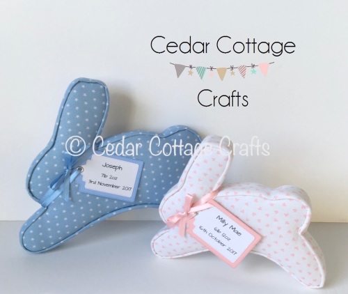 Fabric Covered Padded Bunny with gift tag