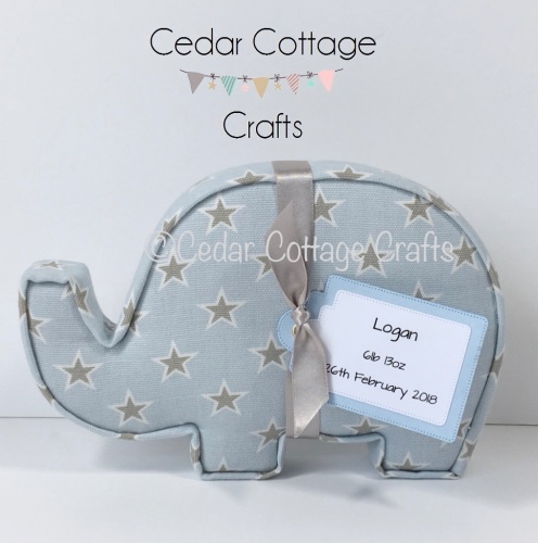 Fabric Covered Padded Elephant with tag for new baby