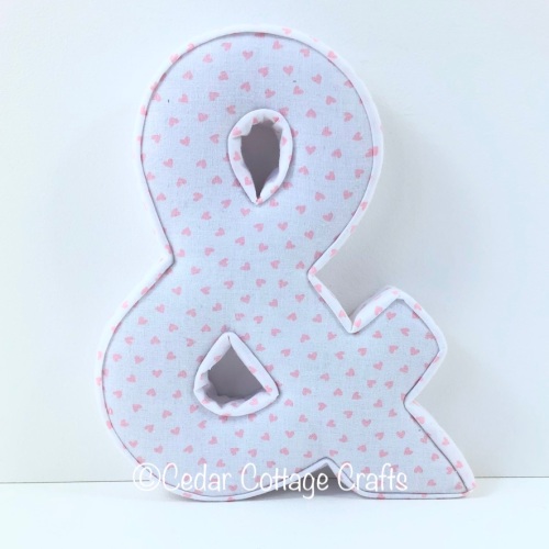 Fabric Covered Padded & (Apmersand)  - small pink hearts on white