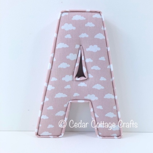Fabric Covered Padded Letter A - Clouds in Porcelain Pink