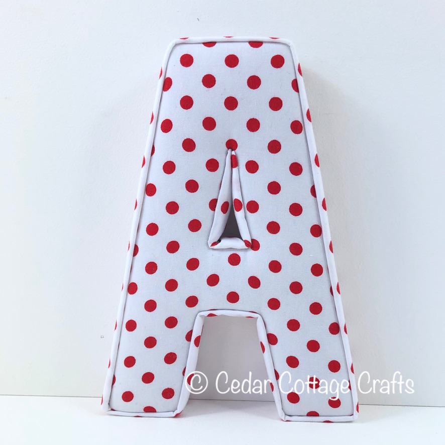 Fabric Covered Padded Letter A - Dots - Red on White