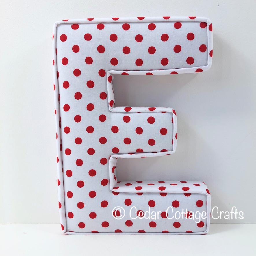 Fabric Covered Padded Letter E- Dots - Red on White