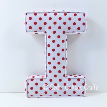 Fabric Covered Padded Letter I - Dots - Red on White