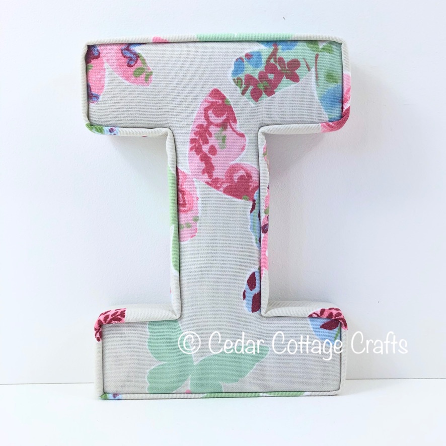 Fabric Covered Padded Letter I - Dots - Vintage Butterflies