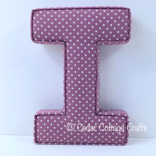 Fabric Covered Padded Letter I - Dusky Pink Polka Dot 