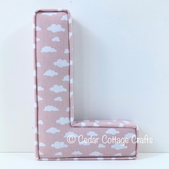 Fabric Covered Padded Letter L - Clouds in Porcelain Pink