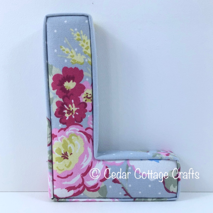 Fabric Covered Padded Letter L - English Rose in Grey
