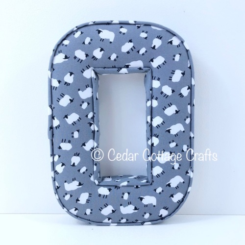 Fabric Covered Padded Letter O - Sheep in Grey